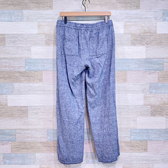 OLD NAVY Linen Chambray Pull On Pants Blue Mid Rise Wide Leg Womens Small - Picture 3 of 6